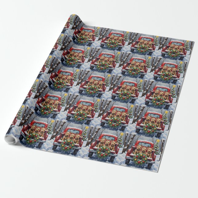 Scottish Terrier Christmas Red Truck Holiday Wrapping Paper (Unrolled)