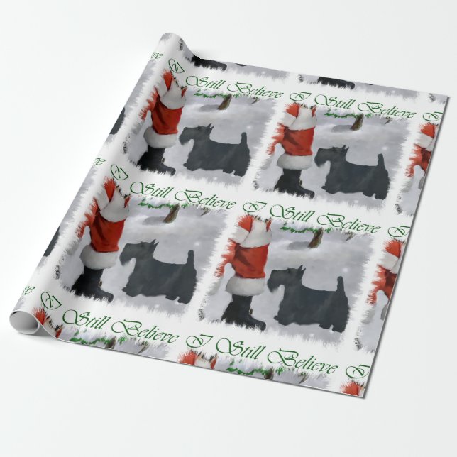 Scottish Terrier Christmas Wrapping Paper (Unrolled)