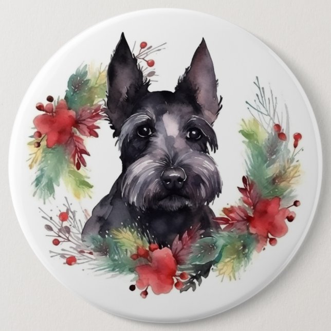 Scottish Terrier Christmas Wreath Festive Pup  Button (Front)