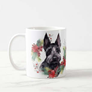 Scottish Terrier Christmas Wreath Festive Pup Coffee Mug