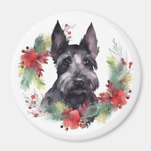 Scottish Terrier Christmas Wreath Festive Pup  Magnet (Front)
