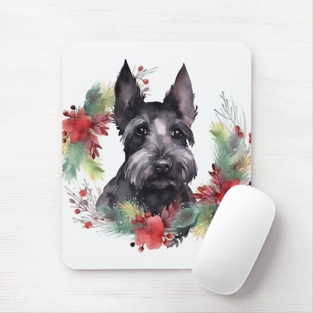 Scottish Terrier Christmas Wreath Festive Pup  Mouse Pad (With Mouse)