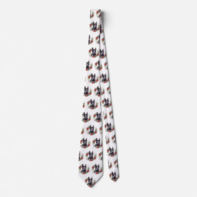 Scottish Terrier Christmas Wreath Festive Pup  Neck Tie (Front)