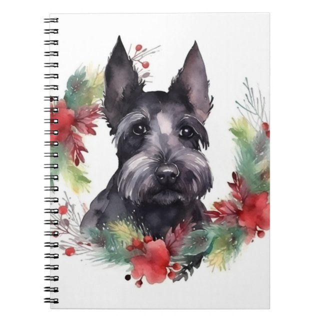 Scottish Terrier Christmas Wreath Festive Pup  Notebook (Front)