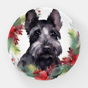 Scottish Terrier Christmas Wreath Festive Pup Paperweight