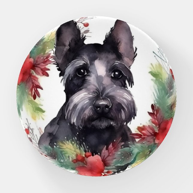 Scottish Terrier Christmas Wreath Festive Pup  Paperweight (Front)
