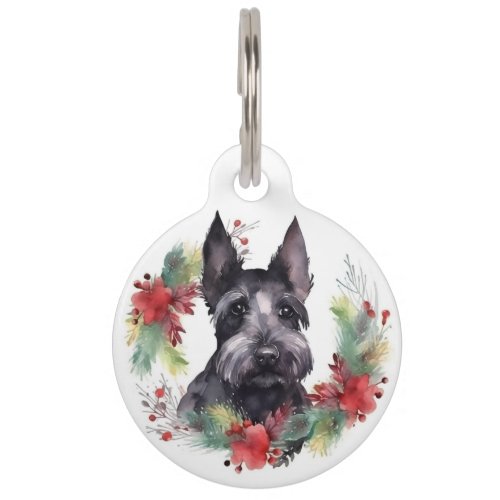Scottish Terrier Christmas Wreath Festive Pup  Pet ID Tag