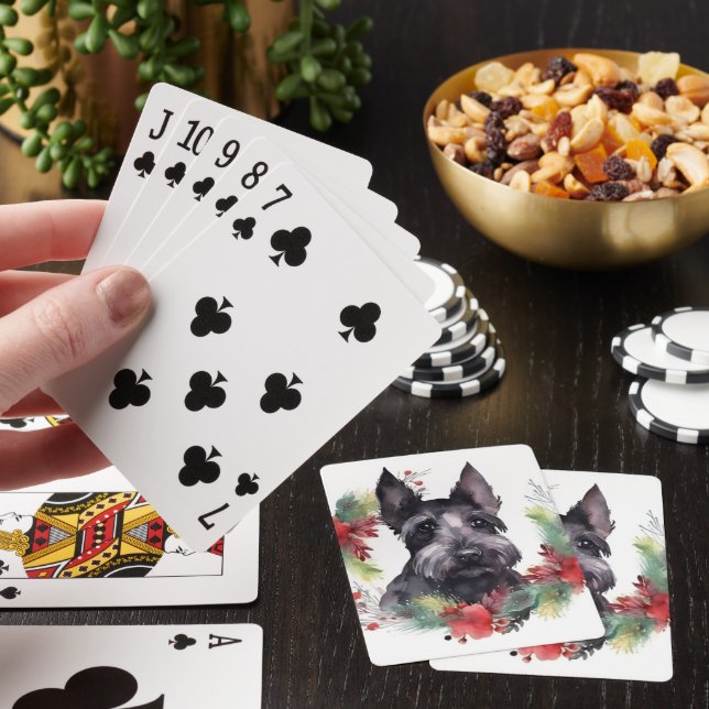 Scottish Terrier Christmas Wreath Festive Pup  Poker Cards (In Situ)