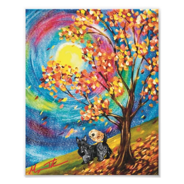 Scottish Terrier Colorful Autumn Photo Print (Front)