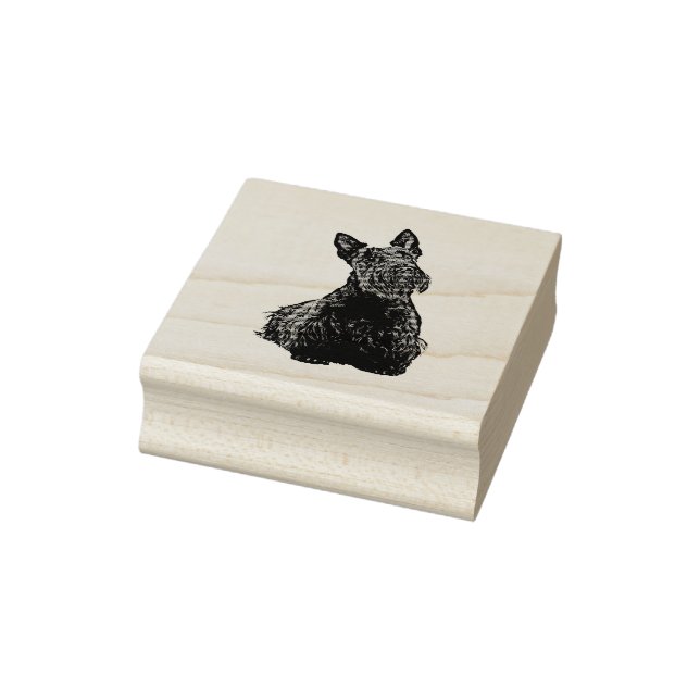 Scottish terrier cute happy front-sitting view rubber stamp (Stamp)