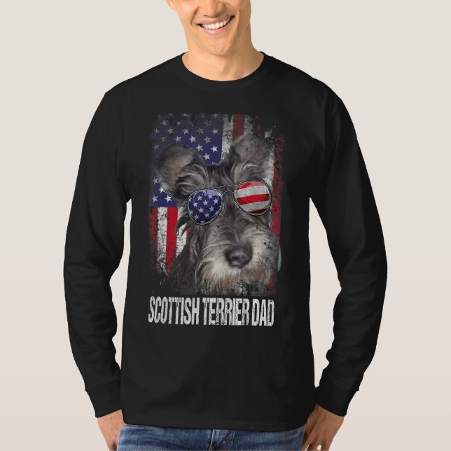 Scottish Terrier Dad With Proud American Flag Dog T-Shirt (Front)