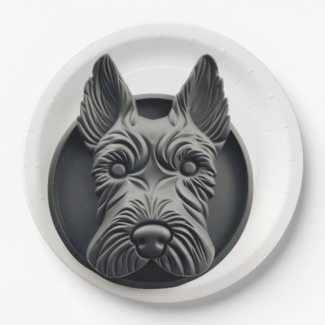 Scottish Terrier Dog 3D Inspired Paper Plates (Front)