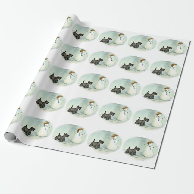 Scottish Terrier Dog Art Christmas Wrapping Paper (Unrolled)