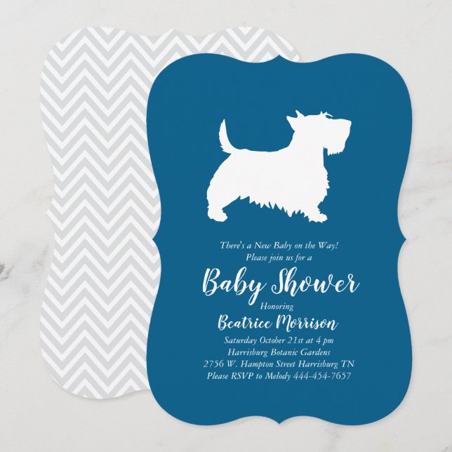 Scottish Terrier Dog Baby Shower Blue Boy Invitation (Front/Back)