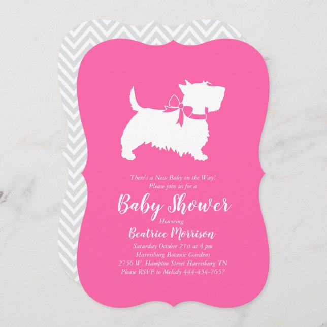 Scottish Terrier Dog Baby Shower Pink Girl Invitation (Front/Back)