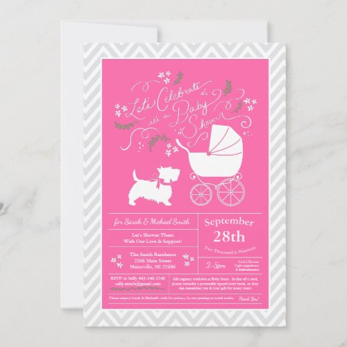 Scottish Terrier Dog Baby Shower Pink Girl Invitation