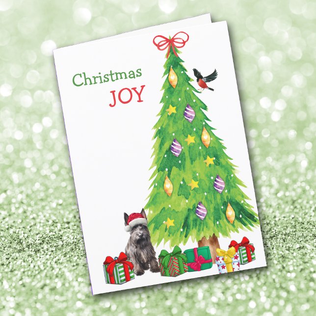 Scottish Terrier Dog, Bird and Christmas Tree Holiday Card (Creator Uploaded)