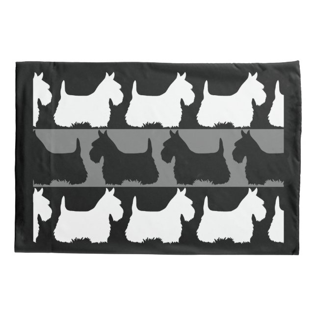 Scottish Terrier dog black/grey/white, stripes  Pillow Case (Back)