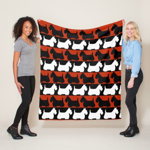 Scottish Terrier dog blackredwhite stripes Thro Fleece Blanket