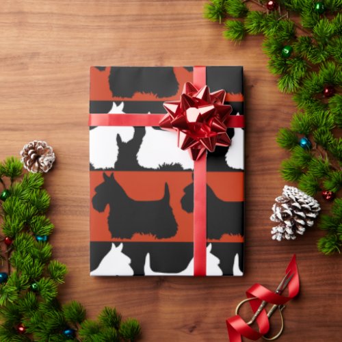 Scottish Terrier dog blackredwhite stripes Thro Wrapping Paper