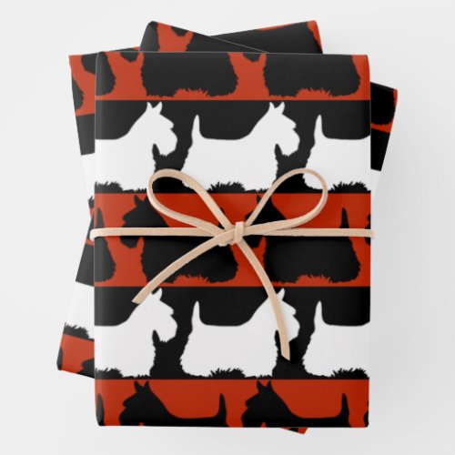 Scottish Terrier dog blackredwhite stripes Thro Wrapping Paper Sheets