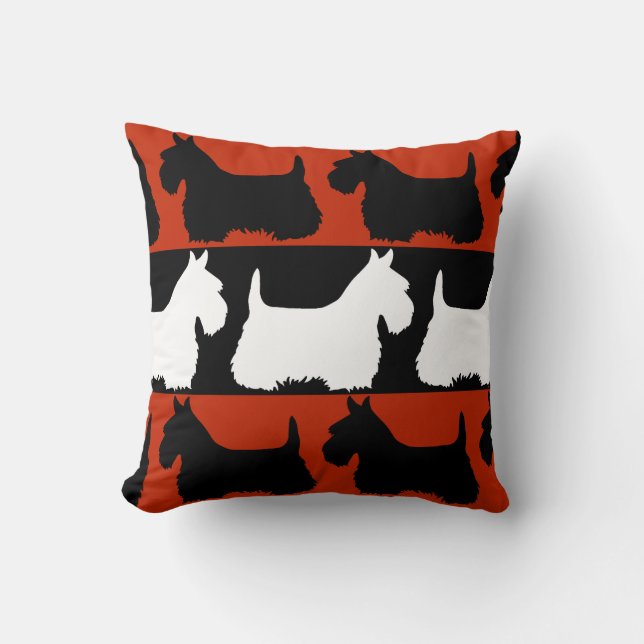 Scottish Terrier dog black/red/white, stripes Throw Pillow (Front)