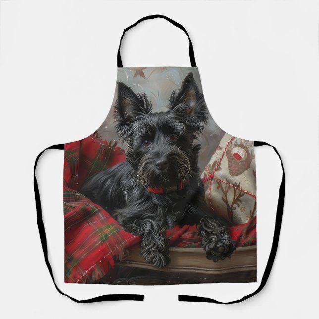 Scottish Terrier Dog Christmas Festive Apron (Front)