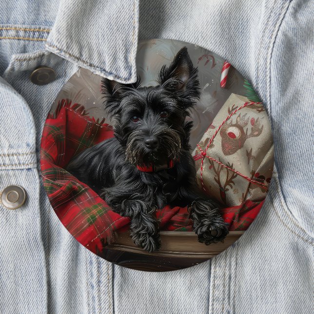 Scottish Terrier Dog Christmas Festive Button (In Situ)