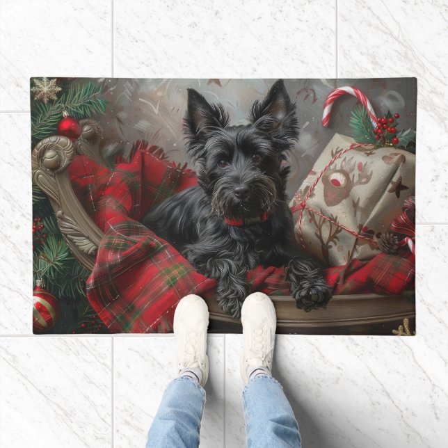 Scottish Terrier Dog Christmas Festive Doormat (Indoor)