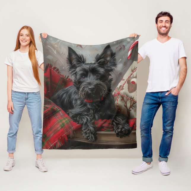 Scottish Terrier Dog Christmas Festive Fleece Blanket (In Situ)