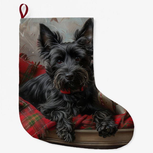 Scottish Terrier Dog Christmas Festive Large Christmas Stocking (Front)