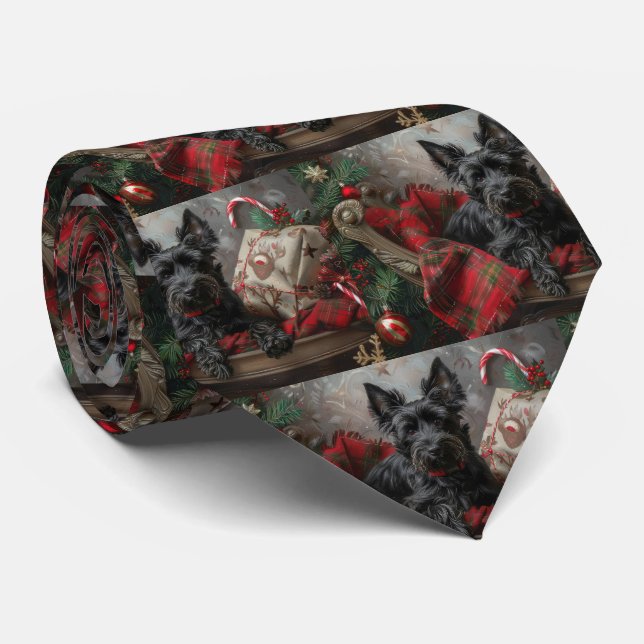 Scottish Terrier Dog Christmas Festive Neck Tie (Rolled)