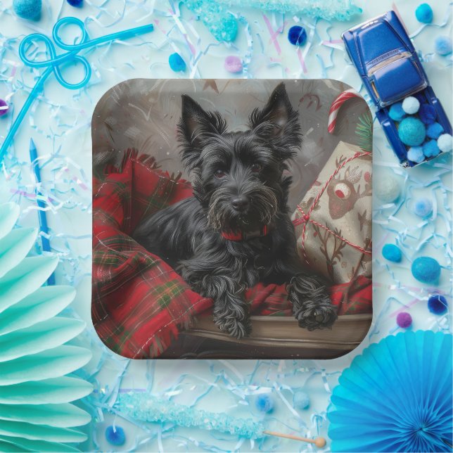 Scottish Terrier Dog Christmas Festive Paper Plates (Party)