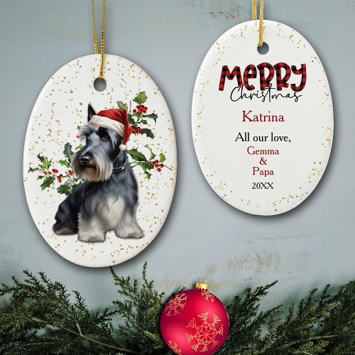 Scottish Terrier Dog Christmas Holly Ceramic Ornament