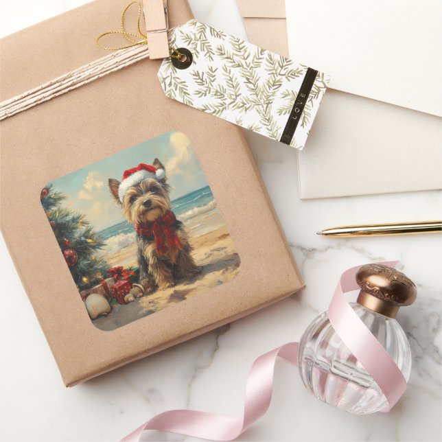 Scottish Terrier Dog Christmas Vintage Beach Square Sticker (Gifting)