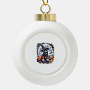 Scottish Terrier Dog Halloween Ceramic Ball Christmas Ornament