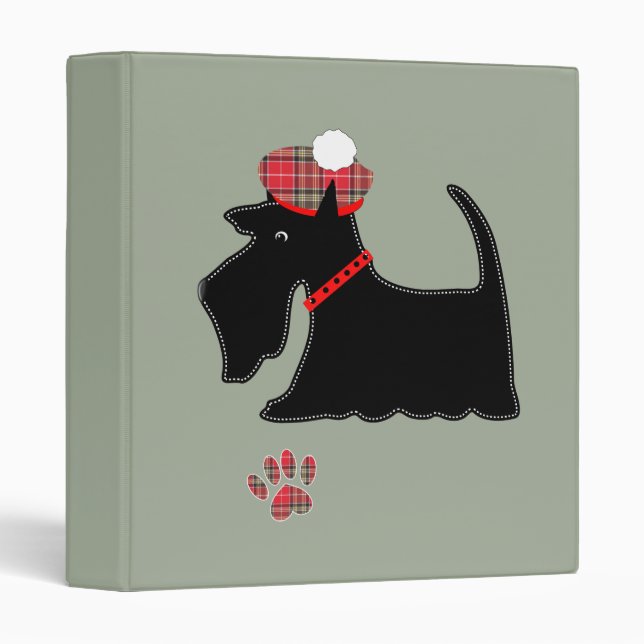 Scottish Terrier Dog  In Cute Tartan Hat 3 Ring Binder (Front/Spine)