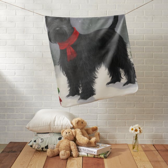 Scottish Terrier Dog in Snow Christmas Baby Blanket (In Situ)