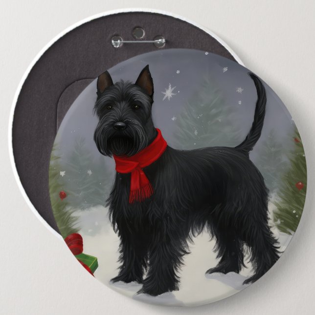 Scottish Terrier Dog in Snow Christmas Button (Front & Back)