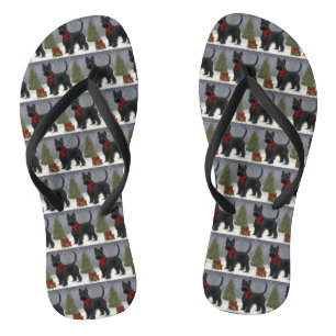 Scottish Terrier Dog in Snow Christmas Flip Flops