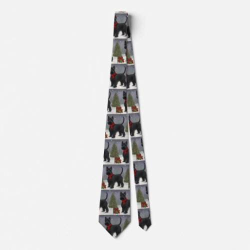 Scottish Terrier Dog in Snow Christmas Neck Tie