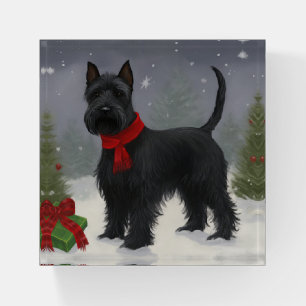 Scottish Terrier Dog in Snow Christmas Paperweight