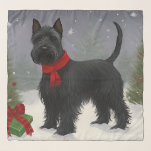 Scottish Terrier Dog in Snow Christmas Scarf