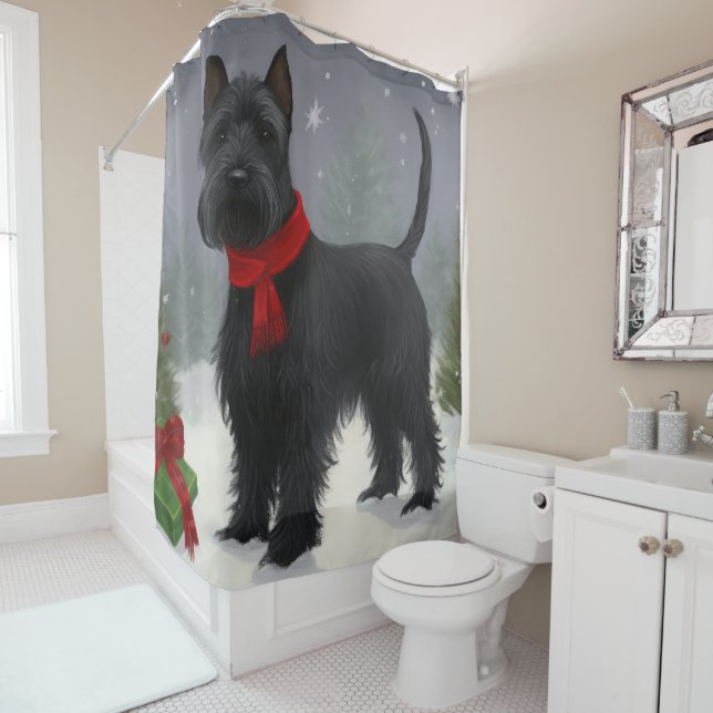 Scottish Terrier Dog in Snow Christmas Shower Curtain (In Situ)