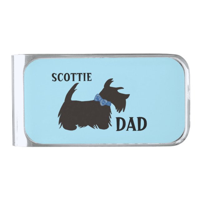 Scottish Terrier Dog Money Clip, Scottie dad Silver Finish Money Clip (Front)