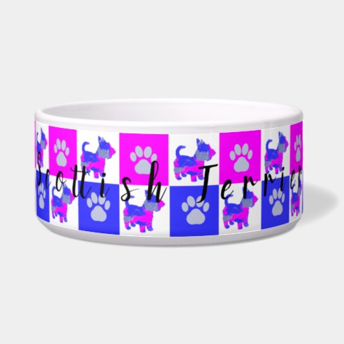 Scottish Terrier Dog  Paw Hot Pink Blue Pet Bowl