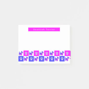 Scottish Terrier Dog &Paw Hot Pink&Blue Silhouette Post-it Notes