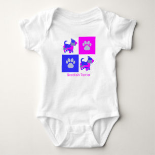 Scottish Terrier Dog & Paw Pink and Blue Baby Bodysuit
