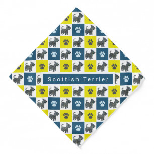 Scottish Terrier Dog & Paw Yellow & Blue Grid Bandana