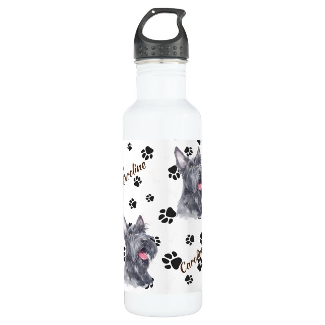 Scottish Terrier Dog Pawprint Stainless Steel Water Bottle (Front)